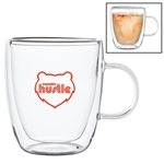 14 oz Double Walled Latte Glass Mug w/ Handle - Borosilicate & Heat Resistant