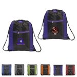 Porter Collection Drawstring Bag - Zippered Pocket & Mesh Panels