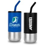 Cardiff 18 oz Double Wall Stainless Steel Mug w/Straw - Powder-Coated & Spill-Proof