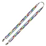OWEN 3/4 Import Air Ship Width Dual Attachment Super Soft Polyester Multi-Color Sublimation Lanyard - Full Color Print & Dual Clips