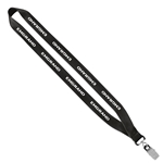 3/4 Economy Polyester Lanyard with Sewn Silver Tone Metal Bulldog Clip