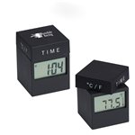 MoMA 4-in-1 Black Twist Clock w/ Date, Time, Alarm, Temperature, Battery