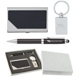 Carbon Fiber Pen, Business Card Case and Chrome Keyring Set