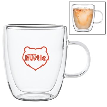 14 oz Double Walled Latte Glass Mug w/ Handle - Borosilicate & Heat Resistant