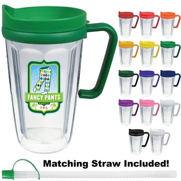 16 oz Thermal Travel Mug With Custom Decal - Plastic - Dual Wall & Multi-Lid