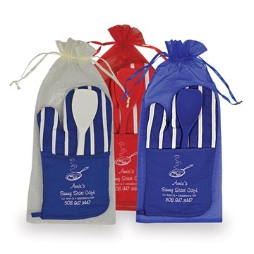 Chef's Therma-Grip Striped Oven Mitt Silicone Spoon and Spatula Combo - Gift Set