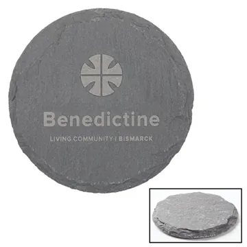 Image of 100 Custom Natural Slate Stone Round Coaster - Padded Feet