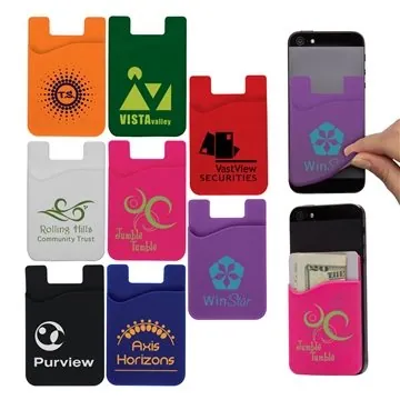 Image of 100 Custom Cell Phone Card Holder w/Packaging - Silicone