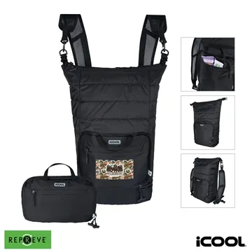 iCOOL® Rockvale Repreve® Packable Puffer 24-Can Backpack Cooler - Recycled Material & Insulated