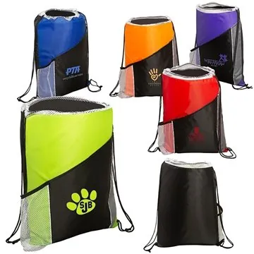 Image of 150 Promotional Sprint Angled Drawstring Sports Pack With Pockets ...