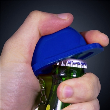Blue Plastic Construction Hat Bottle Opener Key Chains