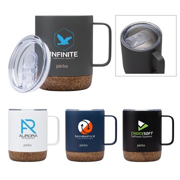 Perka® Wyatt 12 oz Double Wall, Stainless Steel Camping Mug - Temperature Control & Cork Base