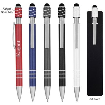 Spin Top Pen With Stylus - Aluminum & Stress Relief