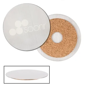 Image of 100 Promotional Stainless Steel Round Beverage Coaster - Brushed ...