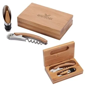 Image of 13 Custom Bel Vino 2-Piece Bamboo Wine Set - Stainless Steel