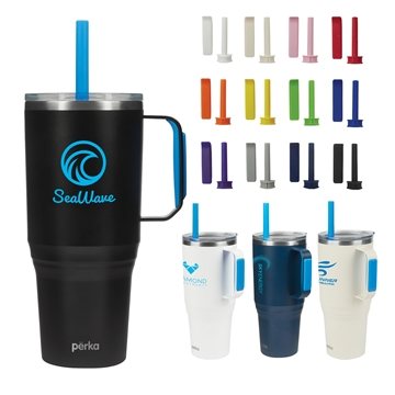 Perka® Portofino 36 oz Double Wall Recycled Stainless Steel Travel Mug - 90% Recycled & Temperature Retention