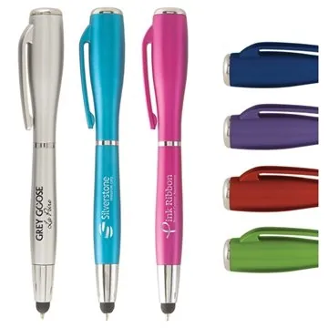Image of 250 Custom Nova Metallic LED Light Pen w/ Stylus - Multi-function