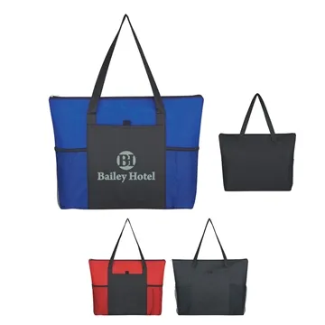 Image of 150 Promotional Non-Woven Voyager Zippered Tote Bag - Water ...