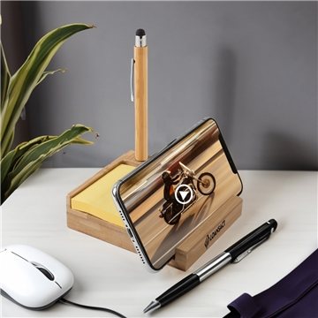 Bamboo Desk Organizer with Phone Holder - Eco Friendly & Bacteria Resistant