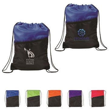 Two-Tone Poly Drawstring Backpack With Zipper - 65lb Capacity