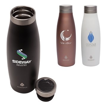 Manna™ 18 oz Oasis Stainless Steel Water Bottle w/ Marble Lid - Vacuum Sealed & BPA Free