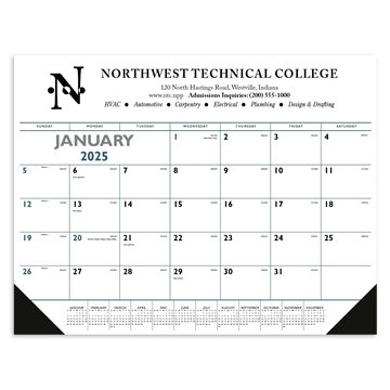 Blue & Black Desk Pad with Vinyl Corners - Grid & Julian Dates