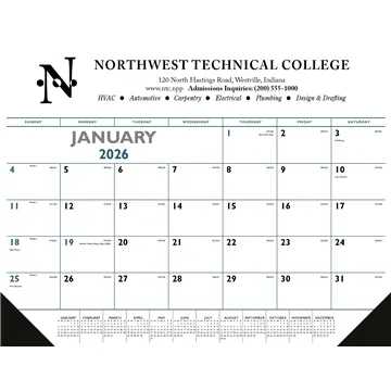 Triumph® Calendars Blue & Black Desk Pad with Vinyl Corners - Grid & Julian Dates