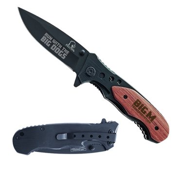 Heavy Duty Pocket Knife with Plated Wood Handle - Spring Assisted