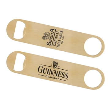 Paddle Style Brushed Gold Bottle Opener - Heavy Gauge Steel
