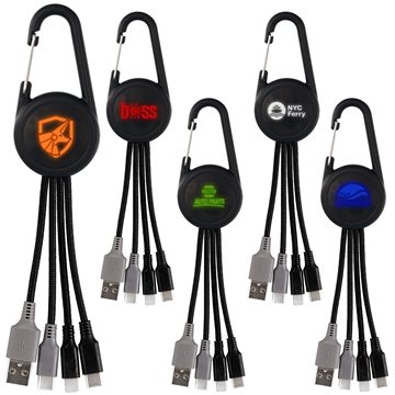 Color Light Up Dual Input 3-in-1 Carabiner Charging Cable - Multi-Device Compatible