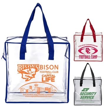 12 W x 12 H x 6 ARETE Clear Vinyl Stadium Compliant Tote Bag with Zipper - Weather Resistant