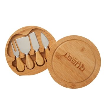 5-Piece Swivel Top Bamboo Cheese Board Set - FDA Compliant & Heat Resistant