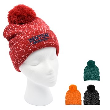 Speckled Pom Beanie With Cuff - Acrylic