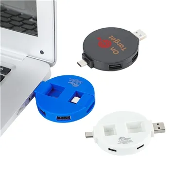 Quad 4-Port USB-C & USB-A Hub with Recycled ABS Case - Plug-and-Play