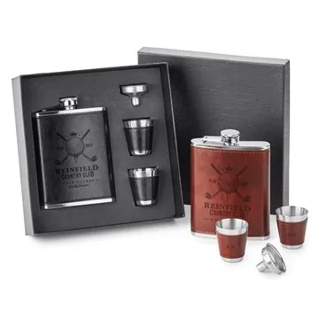 Image of 15 Custom Fabrizio 4 - Piece Flask Set - Stainless Steel & Vinyl
