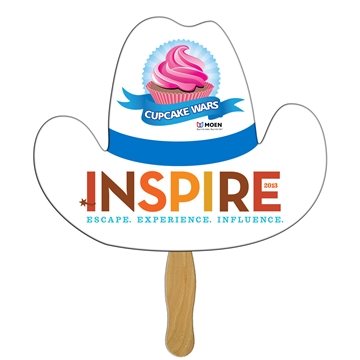 Cowboy Hat Hand Fan Full Color (1 Side) - Paper Products - Laminated & Wood Handle