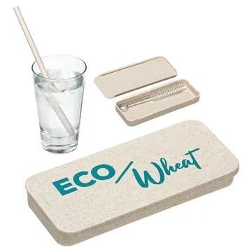 Image of 200 Custom Eco Wheat Straw Kit With Cleaning Brush - Biodegradable