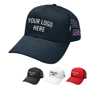 America250™ 6 Panel Trucker Cap - Poly Cotton Twill & Mesh Back