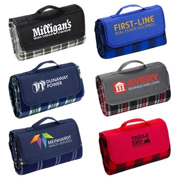 Plaid Barrel Fleece Picnic Blanket - Water-Resistant & Portable