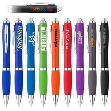 Image of 100 Customized Curvy Cloud Plastic Ballpoint Pen - Rubberized Grip ...