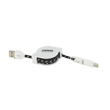 3-in-1 Retractable Fabric Charge-It™ Cable - Color LED Indicator & 3ft Length