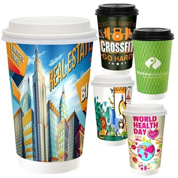 16 oz Full Color Paper Cup With Lid - FSC Certified & Biodegradable