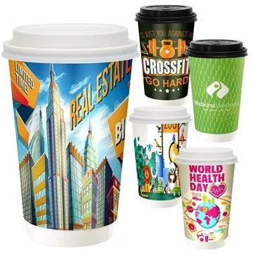 Image of 50 Customized 16 oz Full Color Paper Cup With Lid - FSC Certified ...