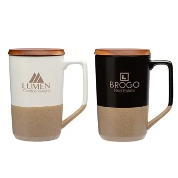 Image of 25 Customized Mogiana 15 oz Two-Tone Ceramic Mug w/ Wood Lid - ...
