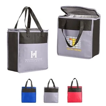 Image of 75 Customized Two-Tone Flat Top Insulated Non-Woven Grocery Tote ...