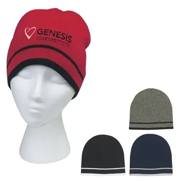 48 Customized Knit Beanie With Double Stripe - Acrylic Blend