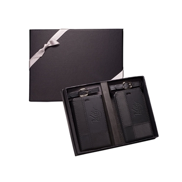 Leeman Tuscany™ Duo-Textured Luggage Tags Gift Set - Faux Leather & ID Window