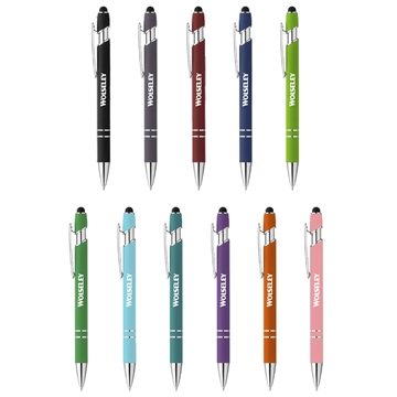 Image of 100 Custom Athens Soft Touch Metal Ballpoint Pen - Stylus & ...