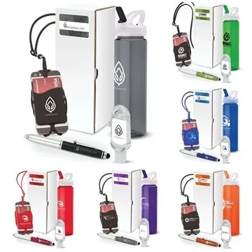 Image of 100 Custom Parlour 4-Piece Trade Show Gift Set - Water Bottle & ...