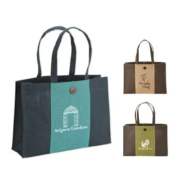 Image of 50 Customized Charlotte Natural Jute Tote - Inner Pocket & Button ...